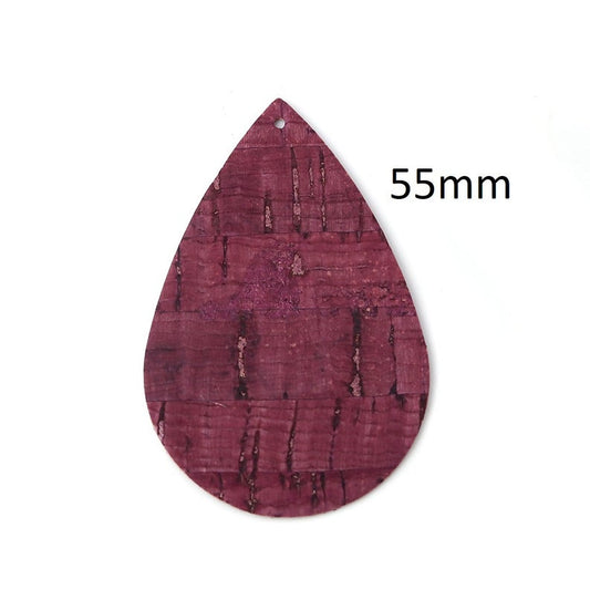 P1128 - 10 pcs Cork Style Faux Leather Dangle Charms Pendants - Burgundy - Teardrop - 55mm (2.2") - Great for Light Earrings &amp; Dangles! Double-Sided