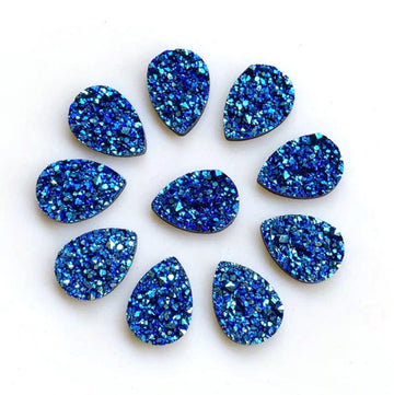 CA974 - 10 pcs Druzy Resin Embellishment Cabochons Blue Multicolor - 18x13mm - Teardrop - 18mm x 13mm - 4.5mm Thick