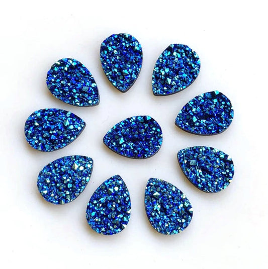 CA974 - 10 pcs Druzy Resin Embellishment Cabochons Blue Multicolor - 18x13mm - Teardrop - 18mm x 13mm - 4.5mm Thick