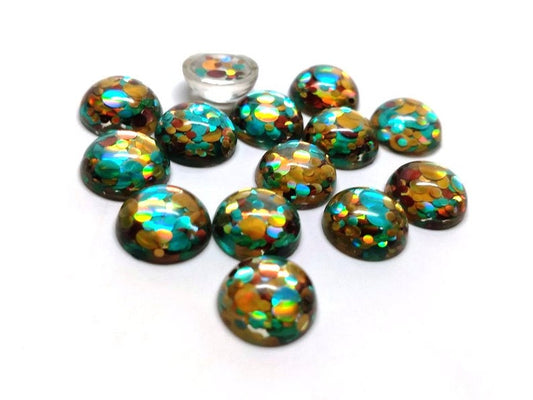 RC0021 - 10 pcs Druzy Resin Embellishment Cabochons - 12mm - Glitter Style - Teal, Gold and Brown