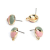 E505 - 10 pcs. Gold Plated Round Earring Posts Studs with Loop Cabochons Tacks - Pink Green Enamel - 10mm Diameter - Hole Size: 1.8mm
