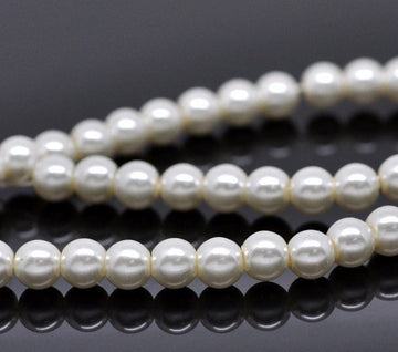 BD072 - 6mm Ivory Glass Pearl Imitation Round Beads - 32 inch strand