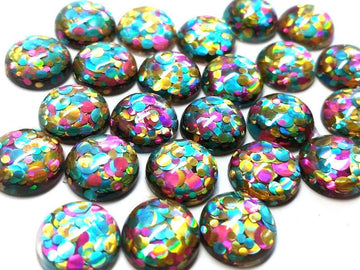 CA992 - 10 pcs Druzy Resin Embellishment Cabochons - 12mm - Glitter Style - Teal, Gold and Pink
