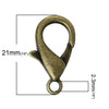 CL160 - 50 pcs. Antique Bronze Lobster Clasps - 21mm X 12mm - Claw Clasps - Hole Size: 2.3mm