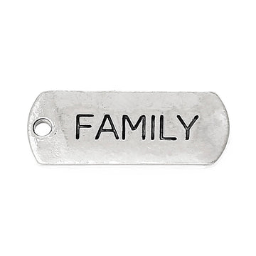 P329 - 10 pcs. Antique Silver "Family" Rectangle Charms Pendants - 21mm X 8mm