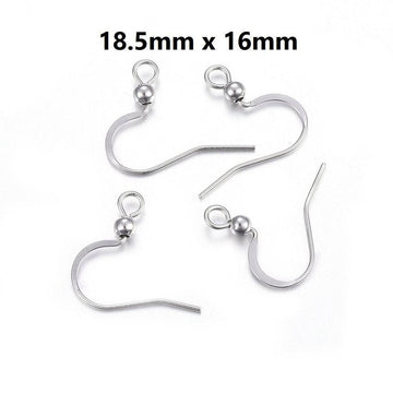 E753 - 50 pcs (25 pairs) 304 Stainless Steel Silver Tone Flat Earring Hooks - 18.5mm x 16mm - High Quality! Hole Size: 2mm