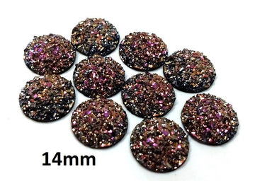 CA825 - 10 pcs Druzy Resin Embellishment Cabochons Magenta Gold Multicolor - 14mm - Dome Circle