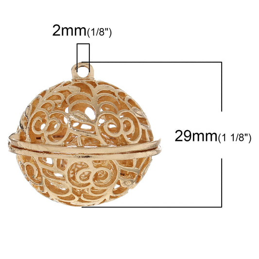 P600 - 1pc. Gold Hollow Harmony Ball with Bell Charms Pendants - 29mm