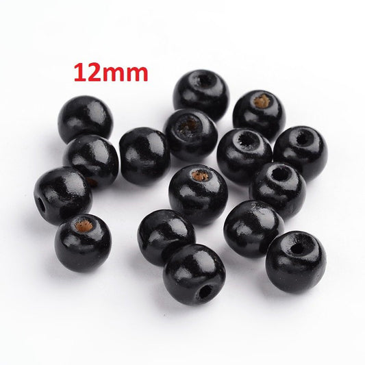 BD612 - 100 pcs Black Wooden Wood Round Spacer Beads - 12mm - Hole Size: 3mm - Style A - Glossy