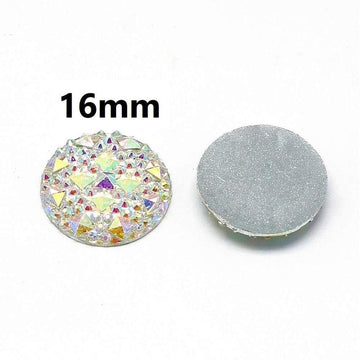 CA902 - 10 pcs Druzy Resin Embellishment Cabochons Clear White Multicolor Iridescent - 16mm - Shimmer Style