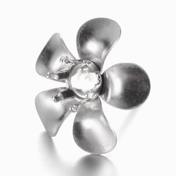 E754 - 10 pcs. 304 Stainless Steel Earring Posts Studs Settings Bezels Cabochons Tacks - 4mm Glue Pad Setting - Silver Tone - Flower Design