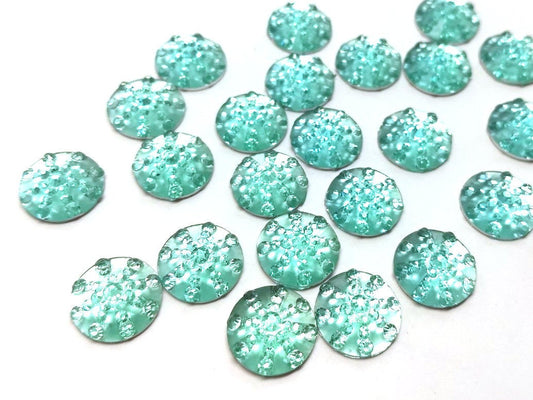 CA830 - 10 pcs Druzy Resin Embellishment Cabochons Aqua Blue - 14mm - Dome Circle - Textured Rhinestone Design