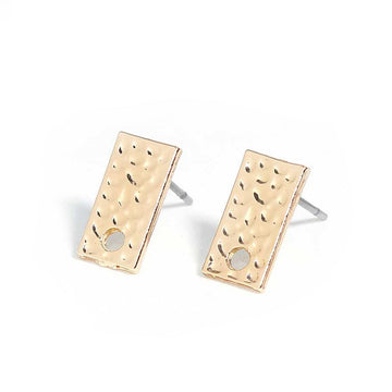 E723 - 10 pcs. (5 pairs) Gold Plated Earring Posts/Bases/Studs/Settings - Hammered Style - Rectangle - 12mm x 6mm - Hole Size: 1.7mm