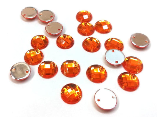 CA1009 - 20 pcs Resin Embellishment Cabochons - Orange - 10mm - Faceted Design - Sew On Style - 2 Holes
