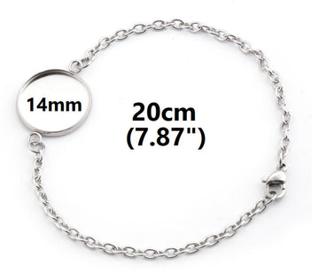 B094 - 3 pcs. 304 Stainless Steel Silver Tone Chain Bracelets - 7.87" (20cm) - 14mm Bezel - Tarnish Resistant!