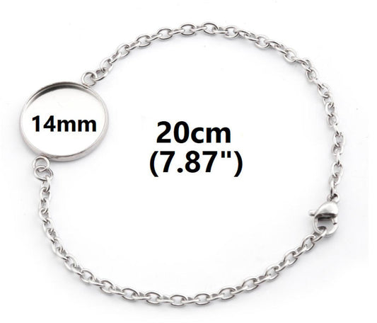 B094 - 3 pcs. 304 Stainless Steel Silver Tone Chain Bracelets - 7.87" (20cm) - 14mm Bezel - Tarnish Resistant!