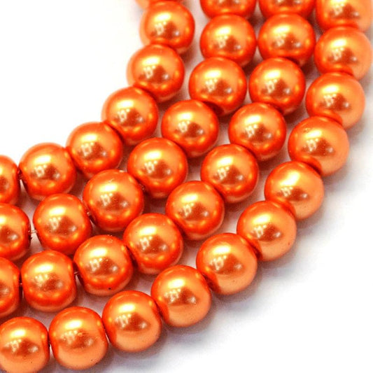 BD628 - 8mm Orange Fire Glass Pearl Imitation Round Beads - 32 inch strand - Hole Size: 1mm - Approx. 105 pcs per strand