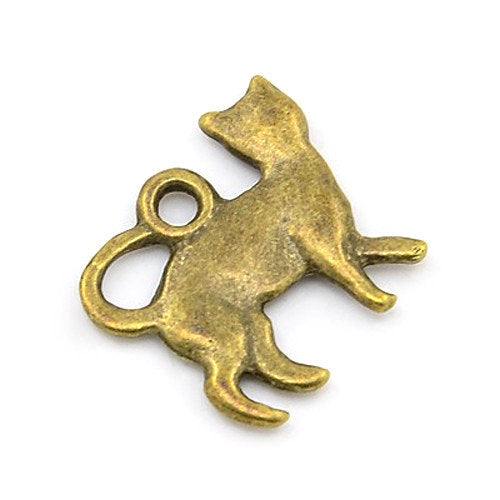 P634 - 10 pcs. Antique Bronze Cat Walking Charms Pendants - 17mm x 15mm - 3D Double Sided