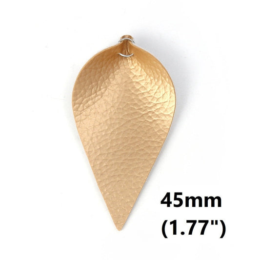 P2039 - 10 pcs. Gold Faux Leather Dangle Charms Pendants - Pinch Leaf - Silver Tone Jump Ring - 45mm (1.77") - Great for Earrings or Dangles! Small
