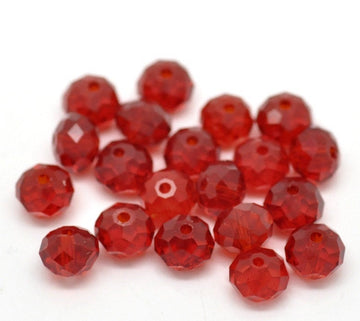 BD704 - 20 pcs. Red Crystal Glass Faceted Rondelle Beads - 6mm - Hole Size: 1mm