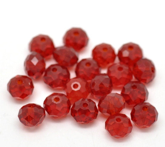 BD704 - 20 pcs. Red Crystal Glass Faceted Rondelle Beads - 6mm - Hole Size: 1mm