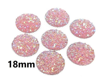 CA931 - 10 pcs Druzy Resin Embellishment Cabochons Pink Multicolor - 18mm - Dome Style