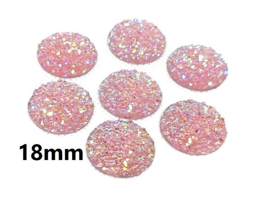 CA931 - 10 pcs Druzy Resin Embellishment Cabochons Pink Multicolor - 18mm - Dome Style