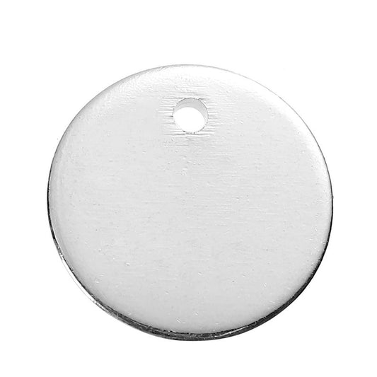 P977 - 10 pcs. Silver Plated Circle Round Stamping Tags - 10mm (1cm) - Hole Size: 1.1mm
