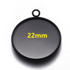 P2054 - 5 pcs. 304 Stainless Steel Gunmetal Black Circle Round Bezel Pendant Tags Trays - 22mm Glue Pad Setting - Tarnish Resistant!