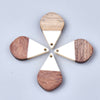 P1025 - 4 pcs. White Resin and Wood Teardrop Flat Pendant - 28mm x 18mm - (1.1" x 0.71") - SMALL - Great for Earrings and Necklaces