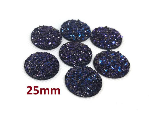 CA630 - 10 pcs Druzy Resin Embellishment Cabochons Magenta Purple - 25mm (1 inch) - Dome Style