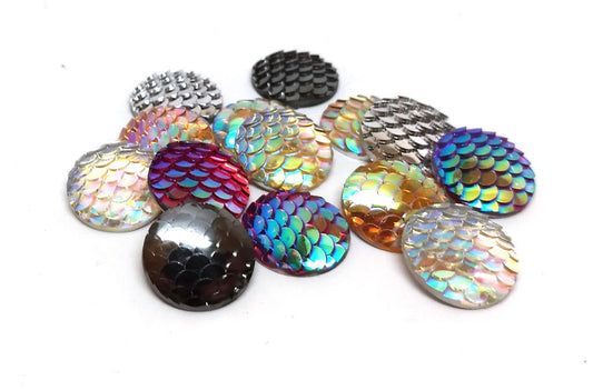 CA539 - 30 pcs Mermaid Fish Scales Resin Carved Embellishment Cabochons - 18mm (0.7") - Assortment of Colors