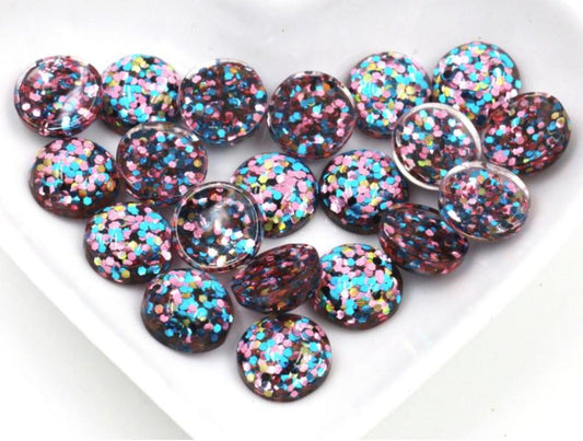 CA846 - 10 pcs Druzy Resin Embellishment Cabochons - 12mm - Glitter Style - Blue, Pink and Gold