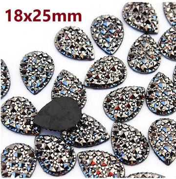CA941 - 10 pcs Drusy Druzy Resin Embellishment Teardrop Cabochons - Gunmetal - 25x18mm - 25mm x 18mm - 18x25mm - Tear Drop - Shimmer Style