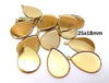 P1010 - 10 pcs. Golden Teardrop Bezel Cabochon Pendant Tags Trays - 25mm x 18mm Glue Pad - Setting - 25x18mm - 18x25mm