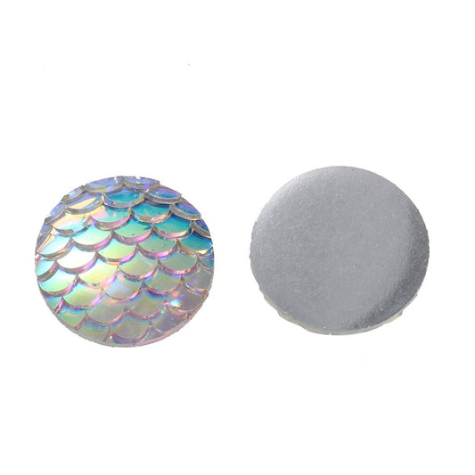 CA007B - 100 pcs Mermaid Fish Scales Resin Carved Embellishment Cabochons White Multicolor - 12mm (1/2 in)