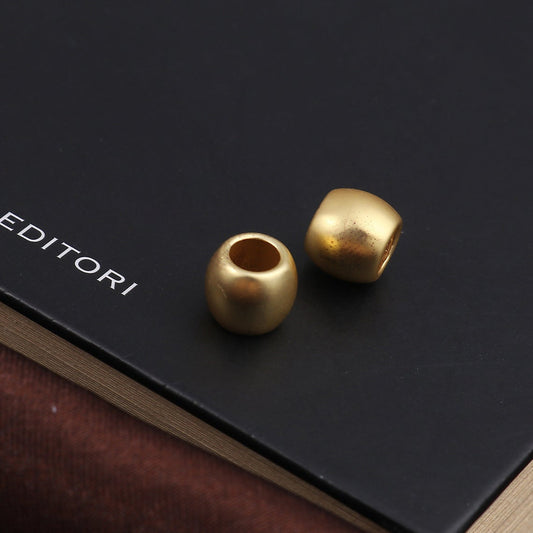 BD756 - 10 pcs Gold Plated Smooth Drum METAL Spacer Beads - MATTE - 9mm x 8mm - Large Hole: 4.9mm - Fits Paracord and European Cords!
