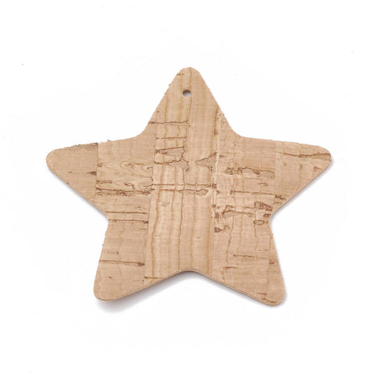 P248 - 10 pcs. Cork Style Faux Leather Dangle Charms Pendants - Star - 54mm (2.13") - Great for Light Earrings or Dangles! Double-Sided