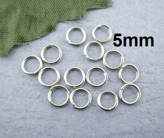 J045A - 1200 pcs Silver Tone Open Jump Rings - 5mm - 22 Gauge