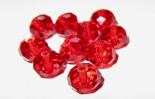 BD651 - 20 pcs. Red Crystal Glass Faceted Rondelle Beads - 8mm - Hole Size: 1.3mm