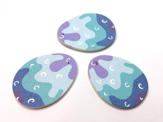 P2069 - 6 pcs. Purple and Blue Faux Leather Dangle Charms Pendants - Egg Teardrop - Easter - 51mm (2") - Double-Sided - Waves