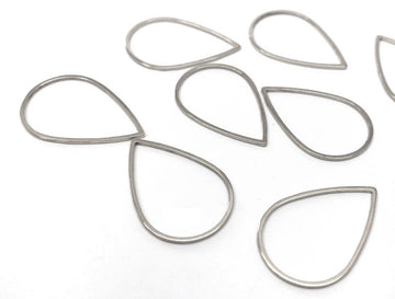 P1103 - 10 pcs Stainless Steel Silver Tone Teardrop Metal Dangle Charms Pendants - 26mm x 17mm - 1.02" - Great for Making Fringe Earrings &amp; Dangles!