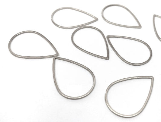 P1103 - 10 pcs Stainless Steel Silver Tone Teardrop Metal Dangle Charms Pendants - 26mm x 17mm - 1.02" - Great for Making Fringe Earrings &amp; Dangles!
