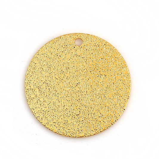 P1118 - 10 pcs. Gold Plated Circle Metal Dangle Charms Pendants - Sparkledust - 20mm - 0.8" - Great for Earrings or Dangles!