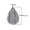 P1069 - 10 pcs Silver Faux Leather Dangle Charms Pendants - Teardrop Braided Weave - 56mm (2.2") - Great for Light Earrings or Dangles! Double-Sided