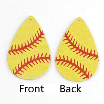 P2078 - 10 pcs Yellow and Red Softball Ball Faux Leather Dangle Charms Pendants - Teardrop - Sports - 55mm (2.17") - Double-Sided
