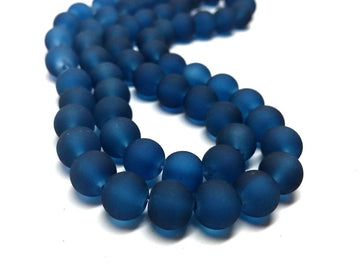 BD747 - 10mm Prussian Blue Frosted Glass Round Beads - 15" strand (40cm) - Approx 40 beads per strand - Hole Size: 1.3mm