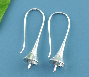 E605 - 10 pcs (5 Pairs) Silver Plated Earring Ear Wire Morning Glory Flower Hooks Bases - 21mm x 8mm - Made of Copper!