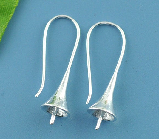 E605 - 10 pcs (5 Pairs) Silver Plated Earring Ear Wire Morning Glory Flower Hooks Bases - 21mm x 8mm - Made of Copper!