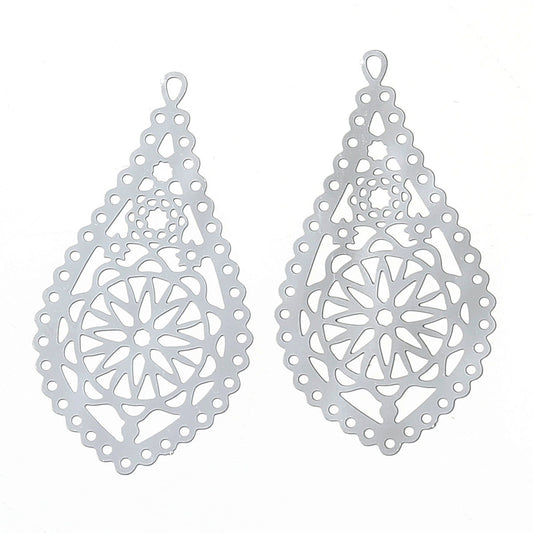 P653 - 10 pcs. 304 stainless Steel Silver Tone Teardrop Metal Pendants Dangle Charms Pendants - 30mm x 16mm (1.2" x 0.6") - Great for Earrings!